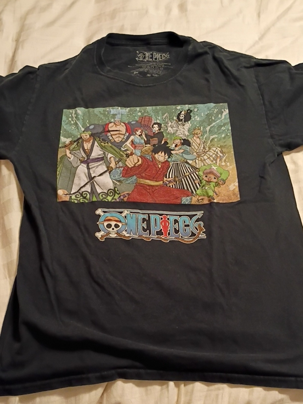 Onepiece Black Mens Tee with Colorful Anime Crew Print